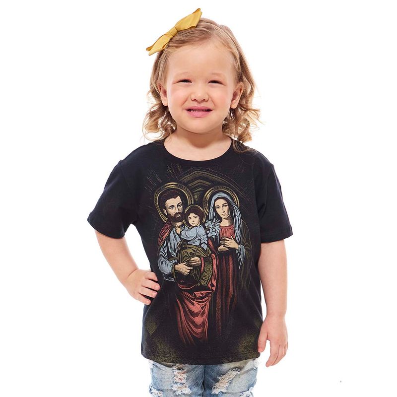camiseta-infantil-sagrada-familia-unissex-menina-preto-frente
