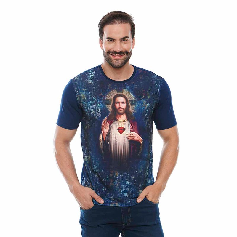 Camiseta-Sagrado-Coracao-De-Jesus-azul-frente